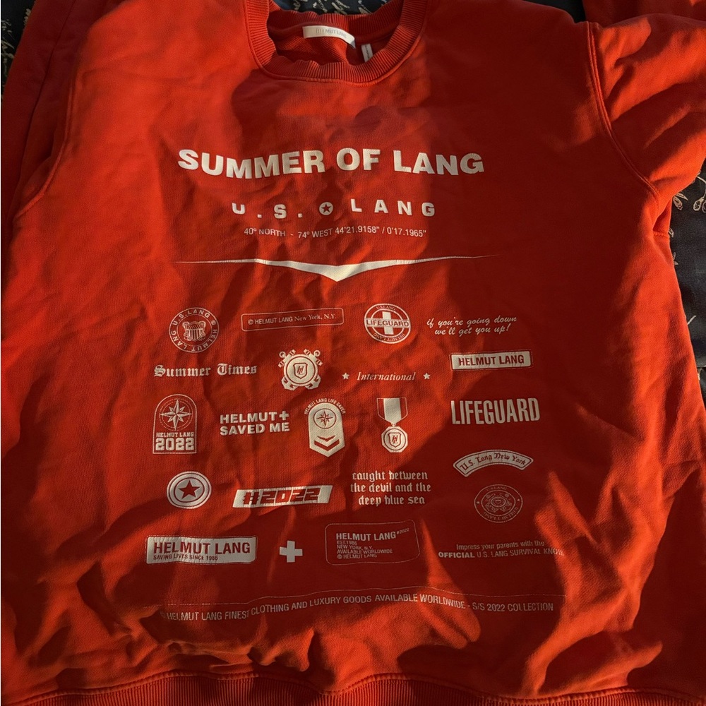 Helmut Lang Orange Sweatshirt Graphic Design